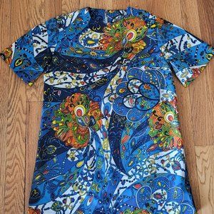 Psychedelic Pattern Handmade Vintage Womens Short Sleeve Shirt Top Blouse